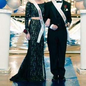 Jovani Two Piece Black Lace Gown